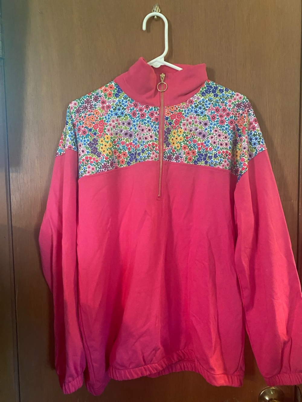 Women's Pink Floral Half-Zip Pullover Top